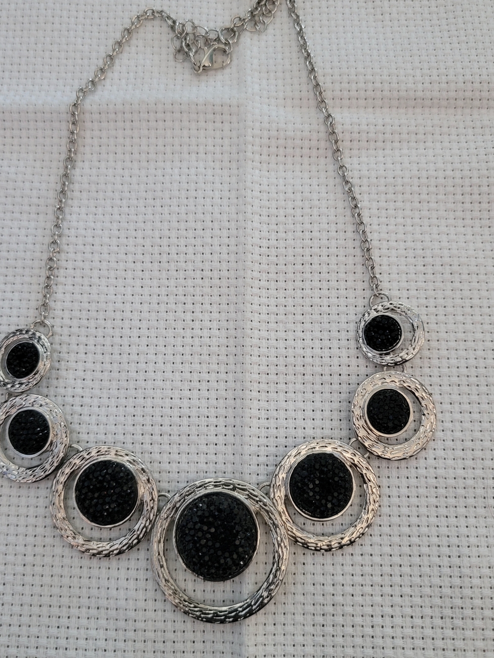 Silver-Tone Necklace with Black Sparkle Discs - Women Jewelry